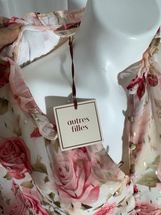 Sheer Rose-Print Blouse in Pink and Cream - Women's Floral Top - Picture 8 of 8